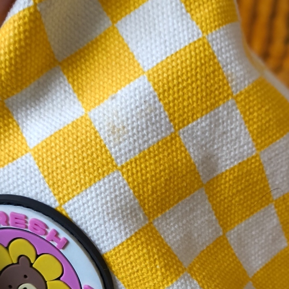 Teddy Fresh Yellow and White Checker Crossbody with Pink Flower Patch - Picture 12 of 12